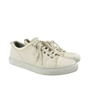 Lanvin Paris Sneaker Goatskin Lambskin Patent Smooth Leather Cream 41 US 10